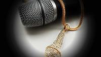 Hip Hop Rapper Iced Out Microphone Pendant In Gold- Large
