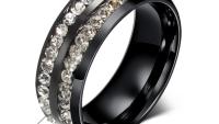 Black Titanium Ring with Double Row Of Crystals