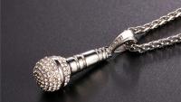 Microphone Pendant - Stainless Steel With Crystal