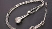 Microphone Pendant - Stainless Steel With Crystal