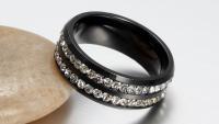 Black Titanium Ring with Double Row Of Crystals