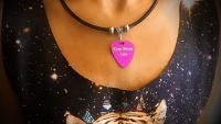 Leather Choker with Metal Guitar Pick - Choice of Slogan and Colour