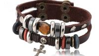 Leather Bracelet with Music Note Or Cross Charm