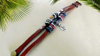 Leather Bracelet with Music Note Or Cross Charm