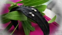 Leather Cuff Bangle With Music Notes - Genuine Black Leather