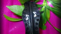 Leather Cuff Bangle With Music Notes - Genuine Black Leather