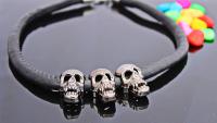 Leather Necklace with Ghost Skulls