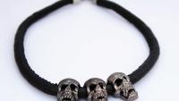 Leather Necklace with Ghost Skulls- Band Of Skulls