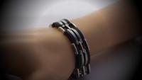 Mens Stainless Steel  & Black Geometric Link Bracelet