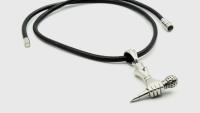 Microphone With Hand Stainless Steel Pendant -Leather cord simple