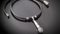 Microphone Pendant Choker Necklace in Leather and Stainless Steel