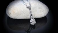 Microphone Pendant - Stainless Steel With Crystal