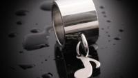 Wide Ring With Music Note Dangle Charm Stainless Steel