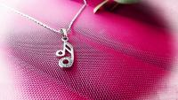 Music Note Charm Necklace with Crystal Stones