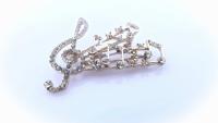 Music Note and Clef Brooch with Austrian Crystals