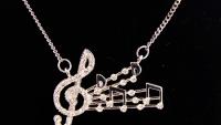 Music Note Necklace With Crystals