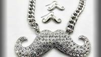 Mustache Hipster Crystal Statement Necklace & Earring Set