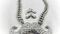 Mustache Hipster Crystal Statement Necklace & Earring Set