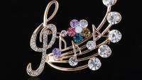 Music Note Brooch With Colourful Crystal Stones