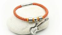 Guitar Dangle Leather & Steel Bracelet - Orange Cord