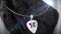 Purple Butterfly on White Guitar Pick Choker