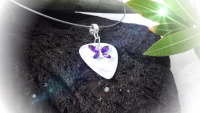 Purple Butterfly on White Guitar Pick Choker