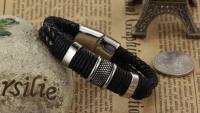 Genuine Leather & Steel Double Layer Bracelet