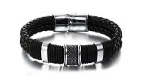 Genuine Leather & Steel Double Layer Bracelet