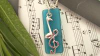 Recycled Glass Pendant with Music Note & Clef