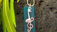 Recycled Glass Pendant with Music Note & Clef