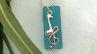 Recycled Glass Pendant with Music Note & Clef