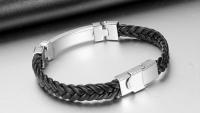 Titanium Steel & Leather Rope Design Bracelet