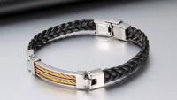 Titanium Steel & Leather Rope Design Bracelet