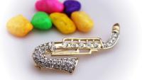 Saxophone Brooch With Crystal Stones