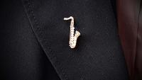 Saxophone Brooch - Gold with Crystal Stones