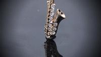 Saxophone Brooch - Gold with Crystal Stones