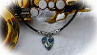 Saxophone Choker Necklace on Seashell Guitar Pick