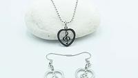 Treble Clef Heart Necklace and Earrings