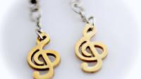 2-tone Musical Treble Clef Note Long Drop Hook Earrings