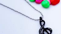 Treble Clef Necklace in Stainless Steel with CZ Stones