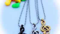 Treble Clef Necklace in Stainless Steel with CZ Stones