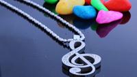 Treble Clef Necklace in Stainless Steel with CZ Stones