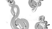 Treble Clef Note Charm Pendant & Pair of Stud Earrings