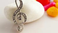 Musical Treble Clef Note Pin Brooch with Crystals