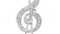 Musical Treble Clef Note Pin Brooch with Crystals