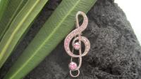 Musical Treble Clef Note Pin Brooch with Crystals