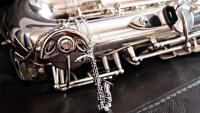 Silver Saxophone Necklace Vintage Style