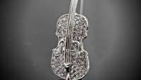 Violin Crystal Pin Brooch Silver