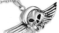 Stainless Steel 2-tone Wing Vampire Skull Charm Biker Pendant