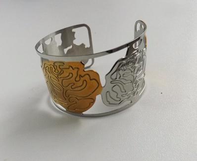 Cuff Bangle- 2-Tone Rose Flower Cut out Lace